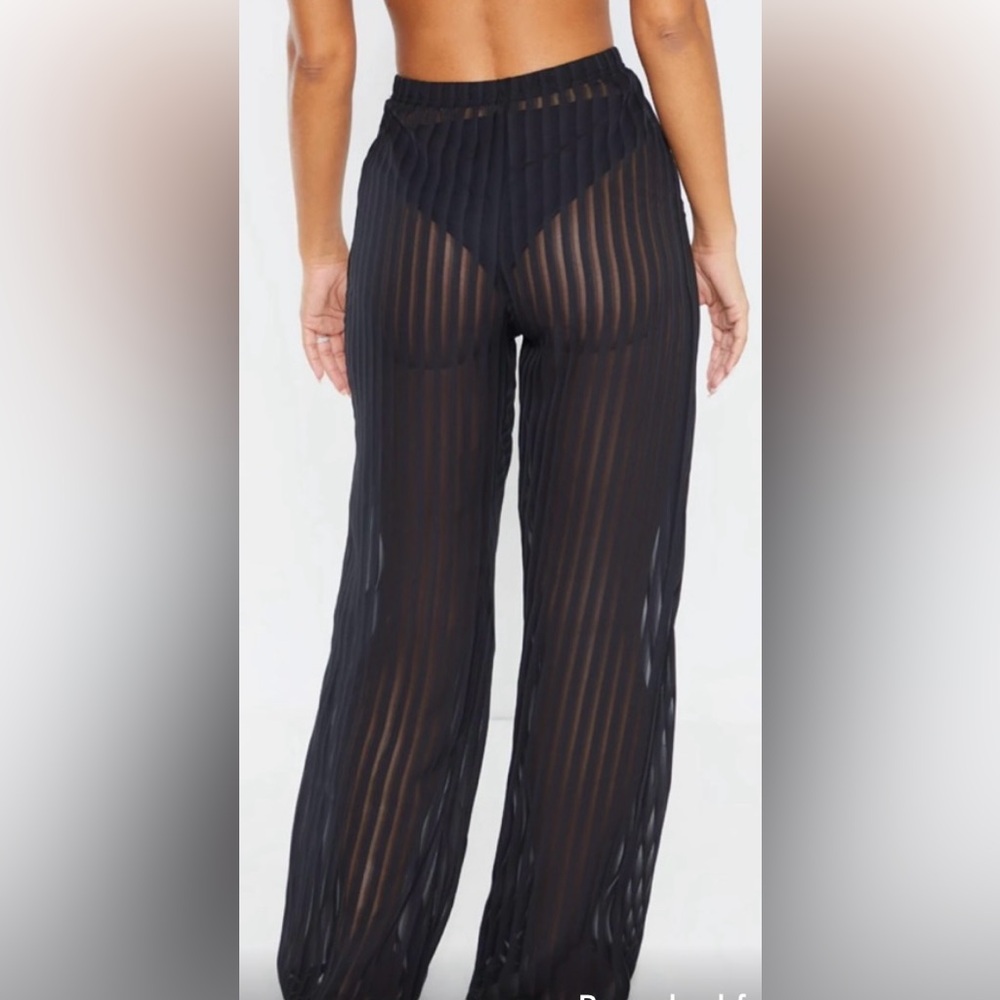 Pretty Little Things NWT Black Sheer wide leg beach trousers - Picture 2 of 5